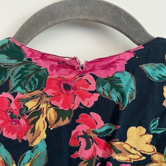 Vintage 90s Floral Button Front Dress Starina Medium Black Fit Flare Cottagecore - Picture 8 of 11
